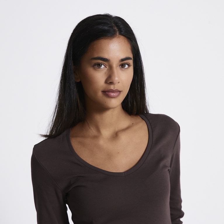 V-neck 3/4 sleeve top "Melinda" Brown